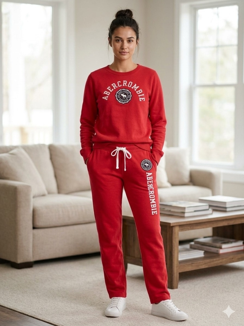 Abercrombie & Fitch Red Logo Sweatshirt and Jogger Set